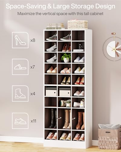 Tribesigns 10-Tier Shoe Storage Cabinet, White and Brown Wooden Shoe Rack with 30 Cubbies, Freestanding Tall Entryway Shoe Organizer for Closet, Entryway, Living Room - color: White & Brown