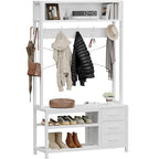 Lulive Hall Tree with Bench and Shoe Storage, 31.5" Coat Rack Freestanding with 2-Tier Storage Shelf, 5-in-1 Entryway Bench Coat Rack with 12 Hooks and 3 Drawers(White) - color: White