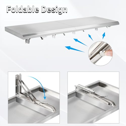 Concession Shelf Drop Down 18" x 48", Spliced Style Folding Concession Stand Shelf Commercial Grade Stainless Steel, Foldable Concession Shelves for Snack Bar, Food Cart, Movie Theater - size: 18" x 48"