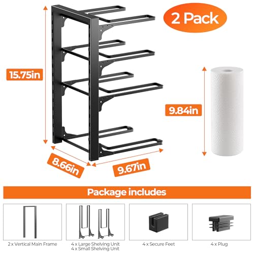 MUDEELA 2 Pack Pots and Pans Organizer under Cabinet, 4-Tier Heavy Duty Pan Organizers inside Cabinet Kitchen Storage, Adjustable Pot Rack Holds up to 44 LB Cast Iron Skillets Shallow Cookware - style: 4-Tier 2Pack