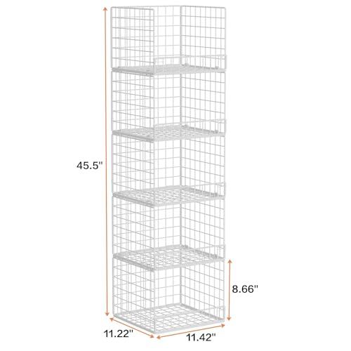 5-Tier Stackable Closet Organizers and Storage Baskets, Closet Shelf Organizer, Space-Saving closet organizer system, Foldable Clothes Storage Bins for Closet Organizer System, White(Patent 30022416) - color: White, size: 5-Tier