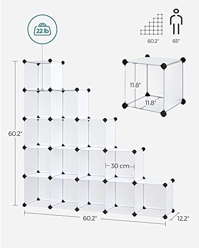SONGMICS Cube Storage Organizer, Set of 16 Plastic Cubes, Book Shelf, Closet Organizers and Storage, Room Organization, Bedroom Living Room, 12.2 x 48.4 x 48.4 Inches, White ULPC44L - color: White, size: 16 Cubes, style: without doors