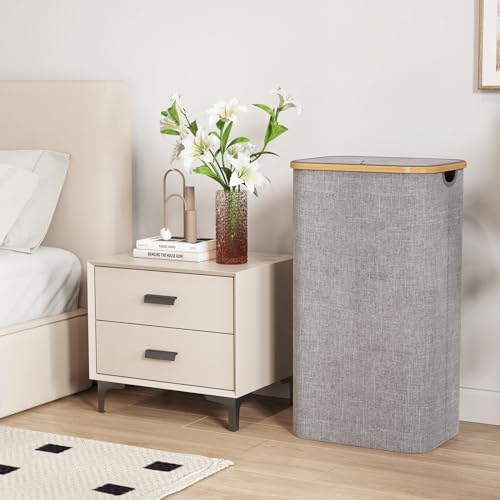 Lifewit 100L Laundry Basket with Lid, Clothes Hampers for Laundry with Bamboo Handles and 1 Removable Bag, Large Foldable Laundry Hamper for Bedroom, Bathroom, Dorm, Laundry Room, Light Gray - color: Light Gray, size: 100L