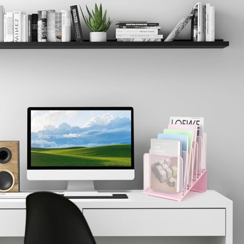 LEKETREE File Organizer for Desk, Desk Organizer with 5-Section Vertical File Rack, Folder Organizer,Workspace Organizers (Pink) - color: Pink