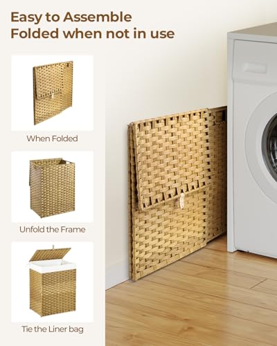 GREENSTELL Laundry Hamper with Lid, 90L Clothes Hamper with 2 Removable Liner Bags & 2 Mesh Laundry Bags, Handwoven Synthetic Rattan Laundry Basket for Clothes, Toys in Bathroom, Bedroom Natural - color: Natural, size: 90L (18.1 x 13.0 x 23.6 inches)