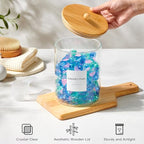 Glass Laundry Pods Container & Acrylic Dryer Sheet Holder with Bamboo Knobs Lids, Scoops & Labels | Premium Laundry Room Organization and Storage for Detergent Pods, Powder, Dryer Balls & Beads - color: Bamboo Cap with handle