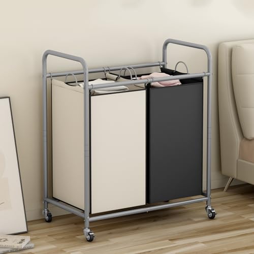 SUOERNUO Laundry Sorter Basket 2 Bag Laundry Hamper Cart with Rolling Lockable Wheels and Removable Bags Laundry Organizer Cart for Clothes Storage, Assorted - color: Assorted, size: 2 Bags