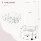 Tajsoon Laundry Cart with Hanging Rack, Metal Laundry Basket with Wheels, Laundry Hamper with Storage Basket and Shelf, Rolling Laundry Cart with Wheels, White - color: White