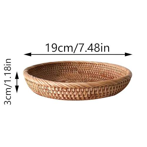 7.5" Small Rattan Fruit Bowl & Wicker Entryway Tray - Handwoven Round Basket for Candy, Nuts, Keys & Tabletop Decor - Decorative Catch-All Organizer for Home and Office - size: 7.5"