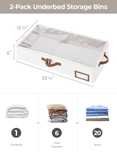 StorageWorks Under Bed Storage Containers with Handles and Label Holder, 2 Pack Ultra-thick Fabric Underbed Bins, Closet Organizer for Clothes, Blankets, Sweater - color: Beige, size: Medium-without Wheels