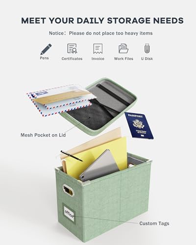 Oterri File Organizer Box with Lid, Hanging Filing File Box with Mesh Pocket, Document Organizer Box for Letter Files, Portable Storage Box(1 PCS, Green) - color: Green, size: 1 PCS