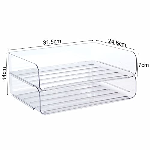 2 Pack Stackable Desk Letter Paper Tray, A4 Clear Plastic Desk File Organizer Letter Tray, Desktop File Paper Organizer with Anti-Skid Design for Office Desktop