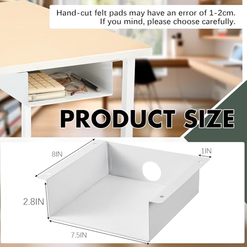 Yaocom 2 Pack Under Desk Hanging Shelf, Carbon Steel Storage Tray with Mute Felt Sheets, Mount Shelves Organizer for Office Home Workstation Gaming Desk Stand up(7.5x8x2.8 in/Storage Shelf,White) - color: White, size: 7.5x8x2.8 In