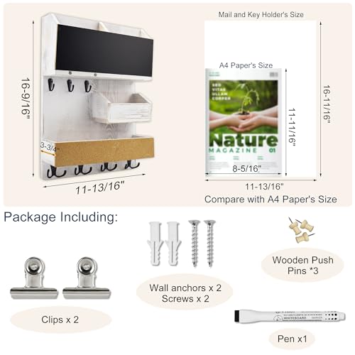 Mail Organizer Wall Mount，Key Holder Mail and Key Organizer for Wall with Shelf, Chalkboard, Corkboard, Home Decor for Room Office Entryway(Ivory White) - color: Ivory White, size: Vertical
