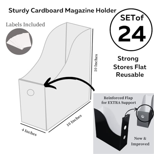 Evelots Magazine File Holder - Set of 24 Floral - Office Desk Organizer - Sturdy Cardboard - New Upgraded Double Front Panel for More Stability - Full 4 Inch Wide - Easy Assemble - color: Floral, size: Set of 24