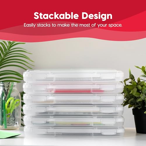 IRIS USA Board Game Storage Craft Organizer Box with Snap-Tight Latch Lid, 10-Pack Portable Plastic Case Bin for Puzzles, Magazines, Hobbies, Art Supplies, Fits 8.5" x 11" & A4 Papers, Slim, Clear - size: 10 Pack