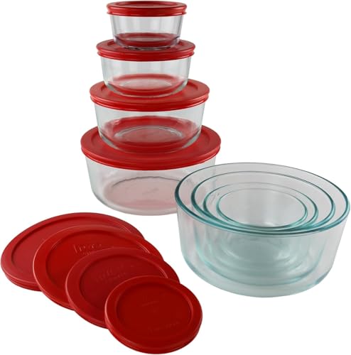 Pyrex Simply Store (8-Pack) Glass Food Storage Containers Set, (1, 2, 4 & 7 Cup) Meal Prep Containers With Plastic BPA-Free Lids, Dishwasher & Microwave Safe - size: 8 Pack (Medium)