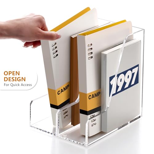 SANRUI Acrylic File Organizer, Clear Desk Organizer and Storage Bins Holding for Folders, Binders, Notebooks, Envelopes, Multi-purpose Magazine File Organizer for Home Office, 2 Pack - size: A5, 1 Section, 2 Pack