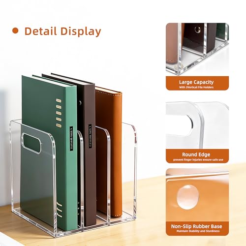 Acrylic Magazine File Holder, 3 Vertical Compartments Desk Document Sorter Organizer, Clear Folder Rack Binder for Office/Documents/Classroom, for Home, Tablet, Magazines, Books & Accessories - size: B5, 3 Sections
