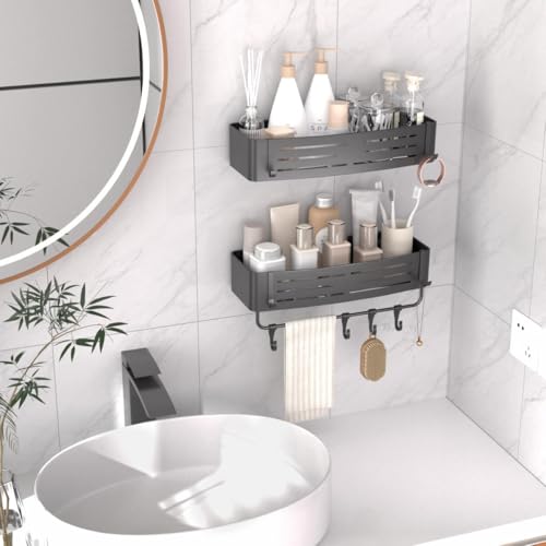 Onemake Shower Caddies Suction Cup, 2-Pack Removable Bathroom Shelf, Shower Organizer with Portable Hooks, Shower Caddy Corner Waterproof Holder with Towel Bar, Gray - style: 2 Tier-Gray Square Caddies