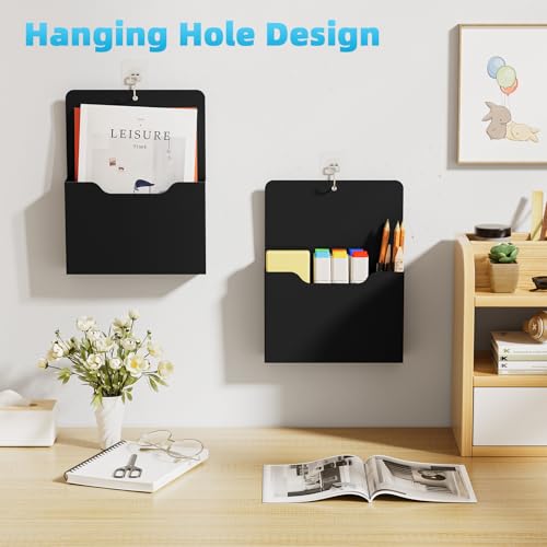Magnetic File Holder - Magnetic Paper Holder, Pocket Organizer Office Supplies Storage Mail Organizer for Notebooks,Planners,Letter (Black) - color: Black Holder-L