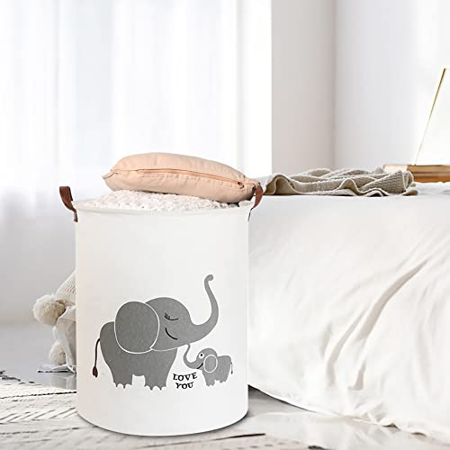 CLOCOR Collapsible Round Storage Bin/Large Storage Basket/Clothes Laundry Hamper/Toy Storage Bin (Love Elephant) - color: Love Elephant