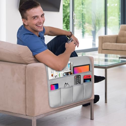 Remote Control Holder for Armchair，Couch Caddy Organizer TV Remote Holder for Bed Storage 5 Pockets，Remote Caddy Bedside Organizer Bedside Table Organizer (LightGray, 35''x18'') - color: LightGray, size: 35''x18''