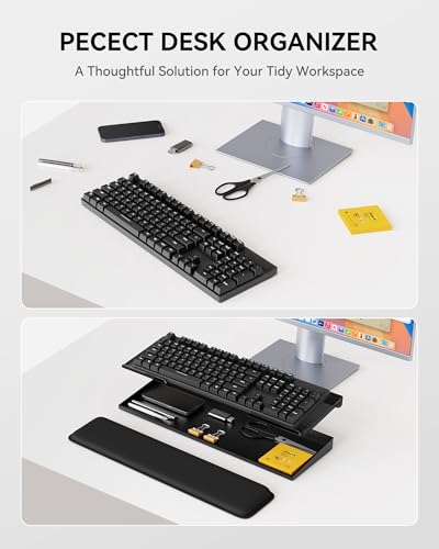 Laborio Computer Keyboard Stand with Storage Box, Keyboard Riser Wrist Rest for Desktop, Office Desk Organizer Accessories(Clear Black) - color: Black