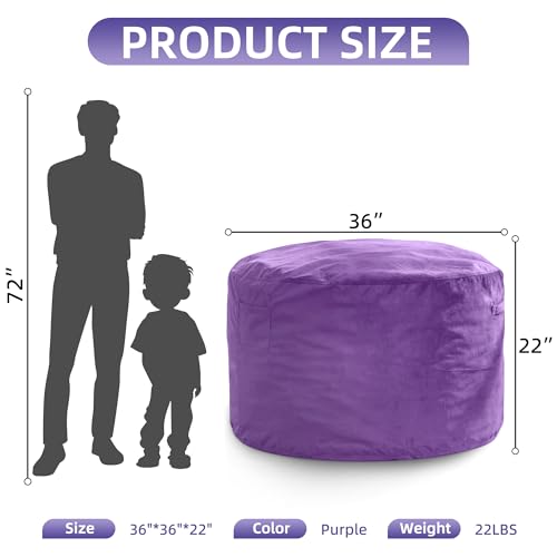 Hobestluk 3FT Bean Bag Chair Giant Bean Bag Chairs for Adults Large Bean Chairs with Removable Cover, Beanbag Chair with Filler, Adult Bean Bag Chairs for Living Room, Bedroom - color: Purple, size: 3FT - 36" x 36" x 22"