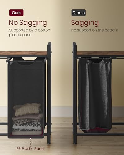 VASAGLE Laundry Hamper, Laundry Basket, Laundry Sorter with 4 Pull-Out and Removable Bags, Shelf, Metal Frame, 4 x 10.6 Gallons (40 L), 45.7 x 13 x 28.4 Inches, Ink Black and Rustic Brown UBLH401B01 - color: Black + Rustic Brown, size: 4 Bags - 160 L