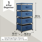 Juvale 4-Tier Tall Dresser with Drawers - 16.5 x 13 x 33 in, Navy Blue - Fabric Storage Drawers & Closet Organizer - Kids Dresser & Bedroom Storage - color: Navy Blue