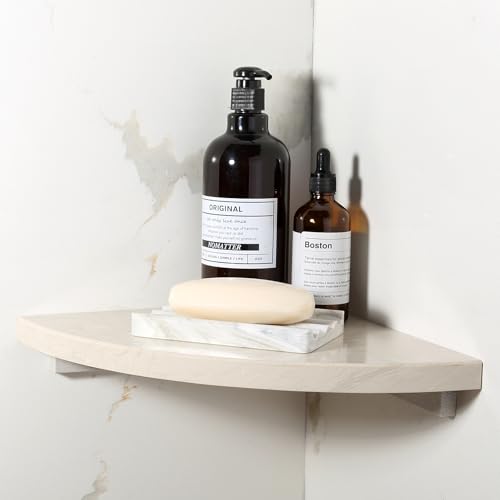 Koville 10'' Natural Marble Shower Corner Shelf for Bathroom, Wall Mounted Stone Corner Shower Caddy 1 Layer, No Drilling, Modern, Polished, Durable, Conical, Bathroom Storage - 1 Item - color: Khaki Rose, size: 1-Layer