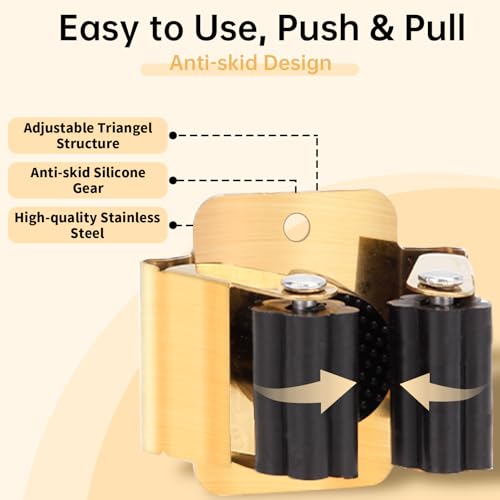 4pcs Anti-Slip Broom and Mop Holder,Wall Mounted Utility Rack with Screws,Stainless Steel Heavy Duty Mop and Broom Hanger,Space-Saving for Kitchen,Home,Bathroom,Garden,Garage Storage.Gold