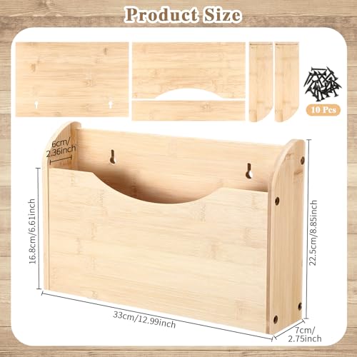 Suzile Wall Mounted File Holder Wood Magazine Holder Wall Hanging File Organizer for Office Mail Magazine Letter Paper Folder Organization (Wood Color)