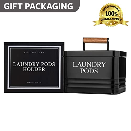 Calindiana Modern Farmhouse Metal Laundry Pods Holder with Lid - Space Saving Organization, Holds 81 Pods, Black - color: Black