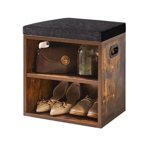 YMYNY Shoe Storage Bench with Cushion, 2 Tier Shoe Rack with Padded Seat, Adjustable Shoe Organizer Cabinet for Entryway, Living Room, Hallway, Closet, 15.4L*11W*16.54H, Rustic Brown, UHBD028H - color: Rustic Brown