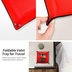 Valet Tray Organizer with Carbon Fiber Style Texture, Foldable Catchall Tray for Keys, Wallet & Everyday Essentials(Red-Small) - color: Red
