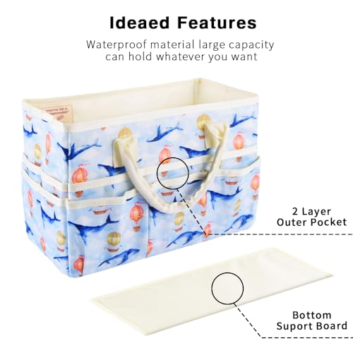 E-WEICHEN Craft Organizer Tote Bag Art Storage Caddy with Multiple Pockets Containers for Art,Craft,and Office Supplies Storage.Light Whale - color: Light Whale