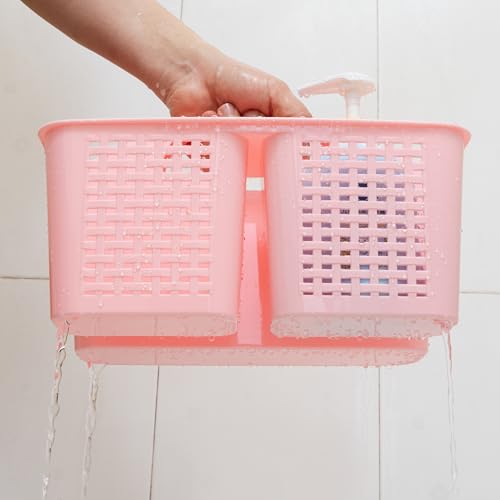 Tiawudi Portable Shower Caddy, Caddy Organizer with Handle, Plastic Shower Basket Hold Soap, Shampoo, Hair Supplies and Beauty Products, Cleaning Supplies Organizer for Home, Dorm, Shelf and Cabinet - color: Pink