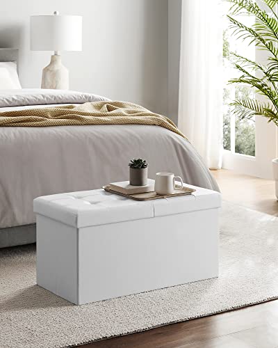 SONGMICS MAZIE Collection - 30 Inches Storage Ottoman Bench with Flipping Lid, Storage Chest Footstool, Load 660 lb, for Entryway, Living Room, Bedroom, Synthetic Leather, White ULSF45WT - color: White, size: 15"D x 30"W x 15"H