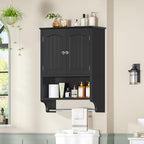 TEENFON Bathroom Wall Cabinet with Adjustable Shelves and Towel Rack, Wall Mounted Over The Toilet Storage Cabinet for Bathroom, Living Room, Black - color: Black With Towel Bar