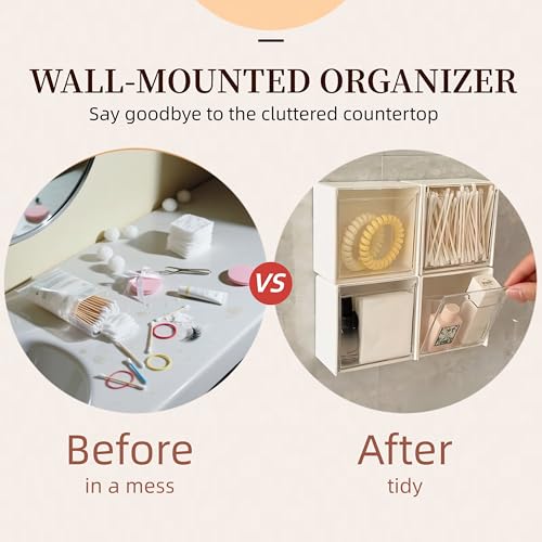 Qtip Holder Wall Mount for Cotton Swabs, Balls, Pads, Hair Ties,Floss Picks- Small Plastic Bathroom Wall Organizers and Storage Set,Bedside Shelf,Home Decor,Dorm Room Essentials (2) - color: white-2 Pack