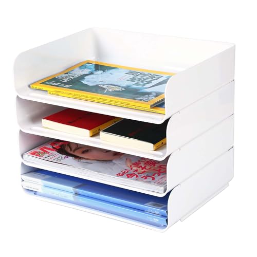 4 Tiers Stackable A4 Paper Trays, Office Desk File Holder, Tidy File Document Letter Book Paper Organizer (4 Tiers,White) - color: White, size: 4 tiers