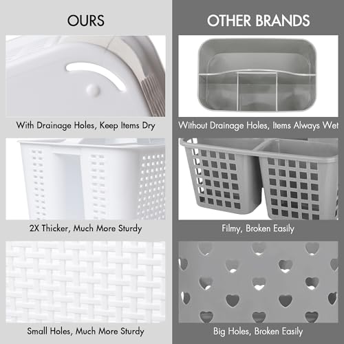 Tiawudi Portable Shower Caddy, Caddy Organizer with Handle, Plastic Shower Basket Hold Soap, Shampoo, Hair Supplies and Beauty Products, Cleaning Supplies Organizer for Home, Dorm, Shelf and Cabinet - color: White
