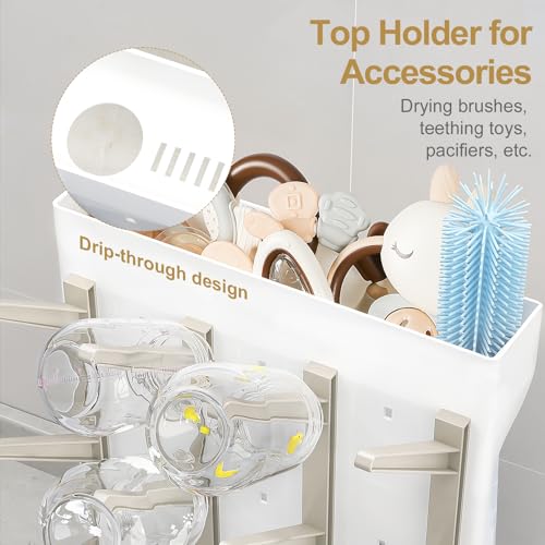GoMaihe Baby Bottle Drying Rack: Space Saving Vertical Bottle Dryer Holder - Baby Accessories Storage Stand Organize Brushes Pacifiers on Countertop - BPA-Free - Beige - color: Beige