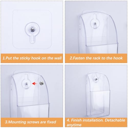 4 PCS Plastic Remote Control Holder Clear Wall Mount Media Organizer Single Compartment Pen Holder for Wall Pencil Holder TV Remote Holder Wall Mount Storage Box for File Makeup Marker Brush Phone
