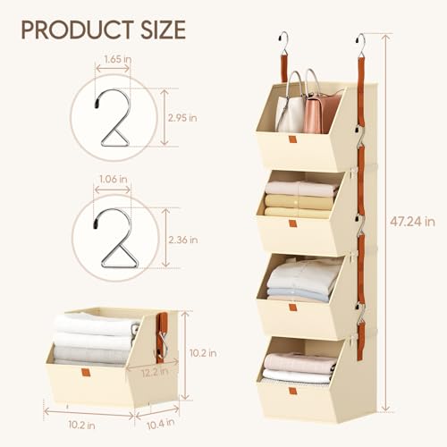 Homsorout Hanging Closet Organizer 4 Tier - Clothes Hanging Shelves, Space-Saving Closet System, Fabric Storage Bins Bedroom Organization, Collapsible Baskets for Home, Dorm, Rv, Beige, 8 Pack - color: Beige, size: 8 shelves