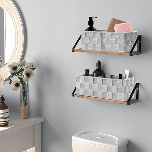 Posprica Small Baskets for Organizing(7 Set) Woven Storage for Shelves, Bathroom, Decorative Closet Organizer, Dresser Bins, Shelf - color: Gray-7pcs