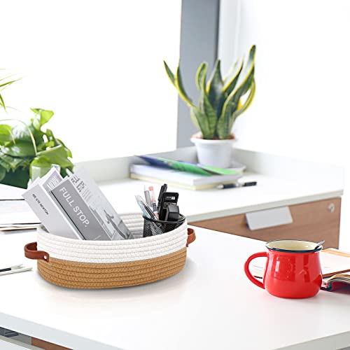 Bathroom Countertop Organizer Basket, Cotton Rope Woven Storage Basket Toilet Paper Decorative Basket for Bathroom, Bedroom, Living Room, Entryway 13"x6.3"x4.3" (Off White/Jute) - color: Off White & Jute