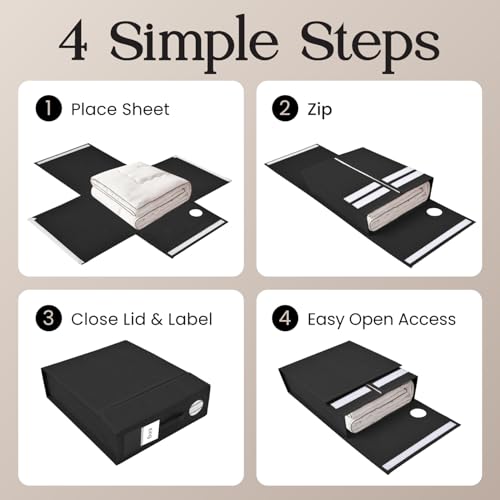 TOSORO 4 Pack Bed Sheet Organizer and Storage, Foldable Storage Bed Sheet Organizer for Linen Closet with Viewing Window & Label for Bedding Sheets & Blankets (Queen & King Size) Black - color: Black, size: 4 Pack